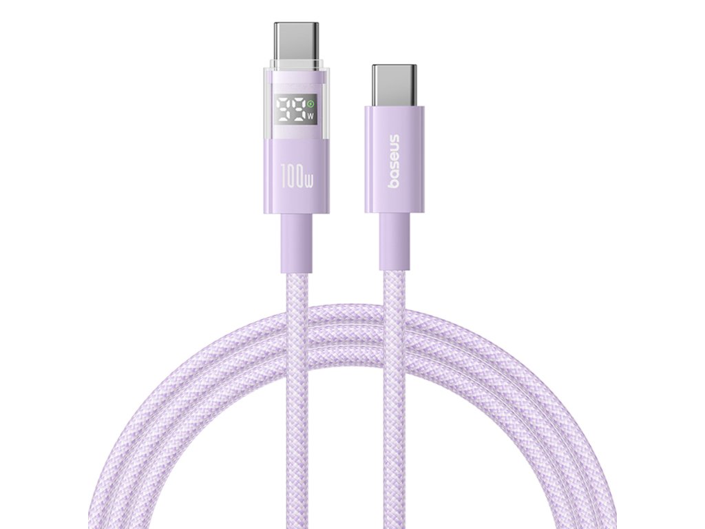 Baseus - Data Cable Display 2 (P10382702511-01) - Fast Charging, Type-C to Type-C, Digital Display, 100W, 2m - Nebula Purple