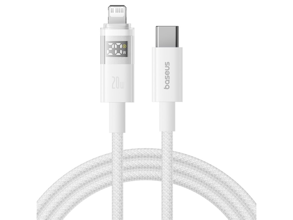 Baseus - Data Cable Display 2 (P10382703211-00) - Fast Charging, Type-C to Lightning, Digital Display, 20W, 1m - Moon White