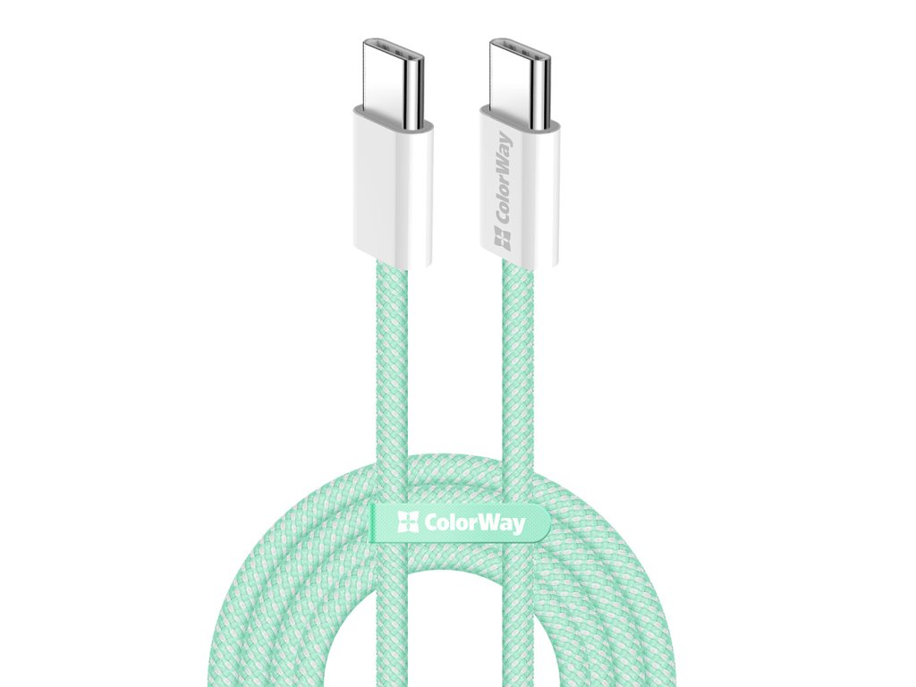 ColorWay - Data Cable (CW-CBPDCC061-G) - for MacBook Pro, Type-C to Type-C, PD Fast Charging 60W, 3A, Nylon, 1m - Green