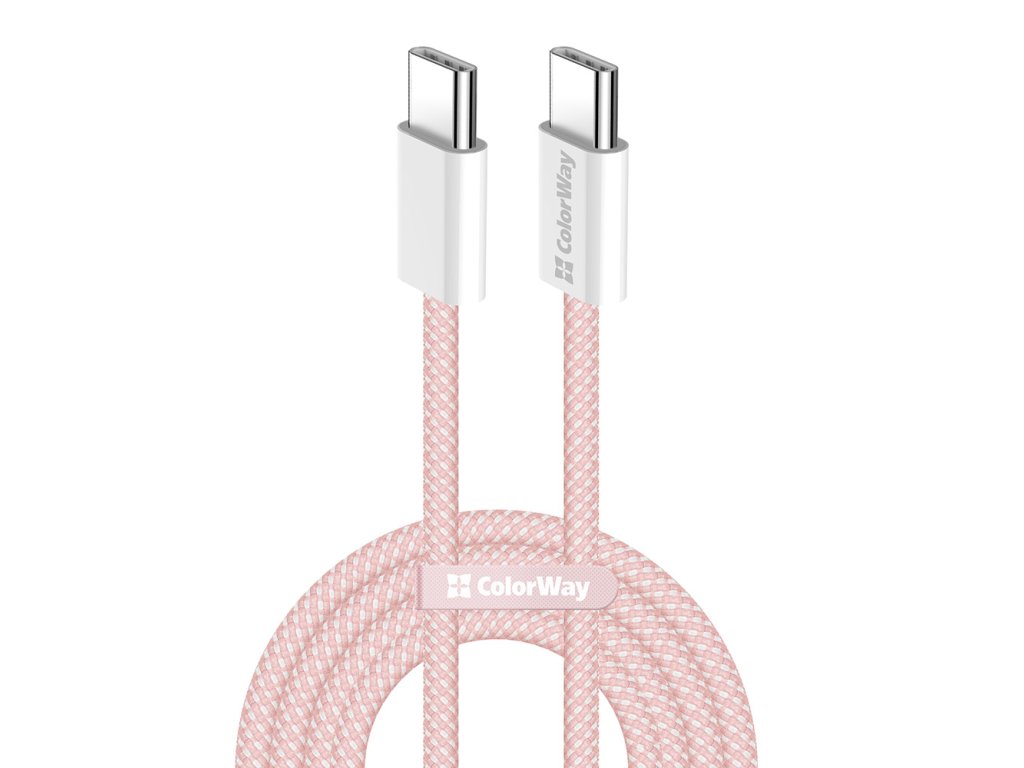 ColorWay - Data Cable (CW-CBPDCC061-P) - for MacBook Pro, Type-C to Type-C, PD Fast Charging 60W, 3A, Nylon, 1m - Pink