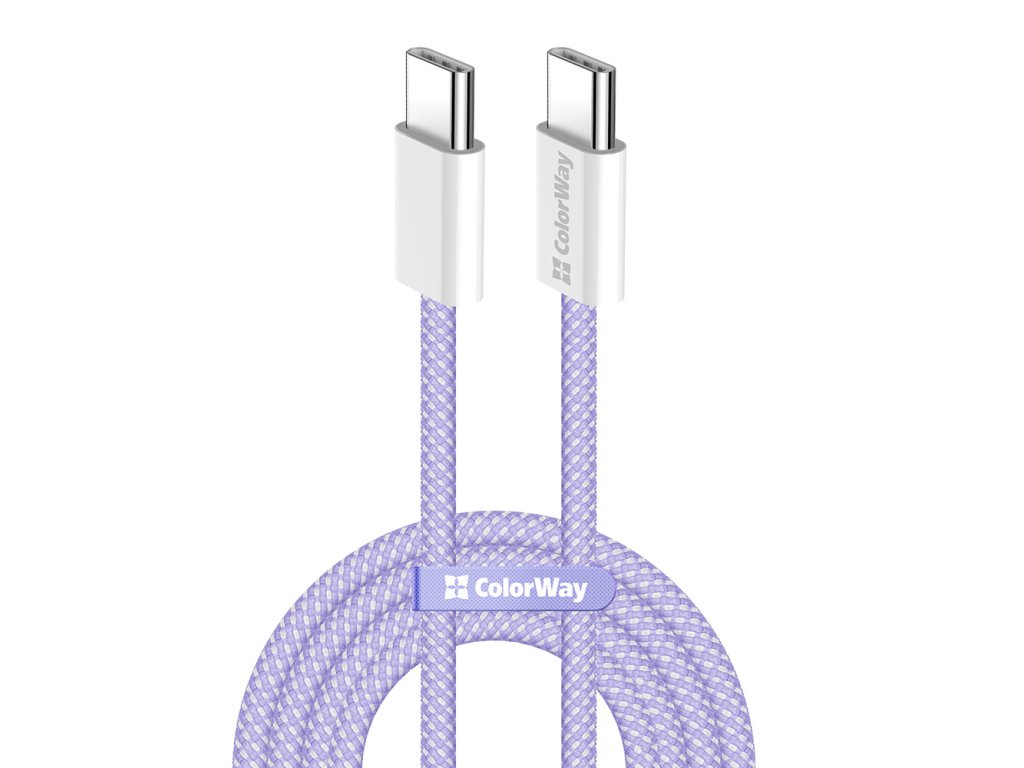 ColorWay – dátový kábel pre MacBook Pro, Type-C na Type-C, PD rýchle nabíjanie 60 W, 3 A, nylon, 1 m – fialový