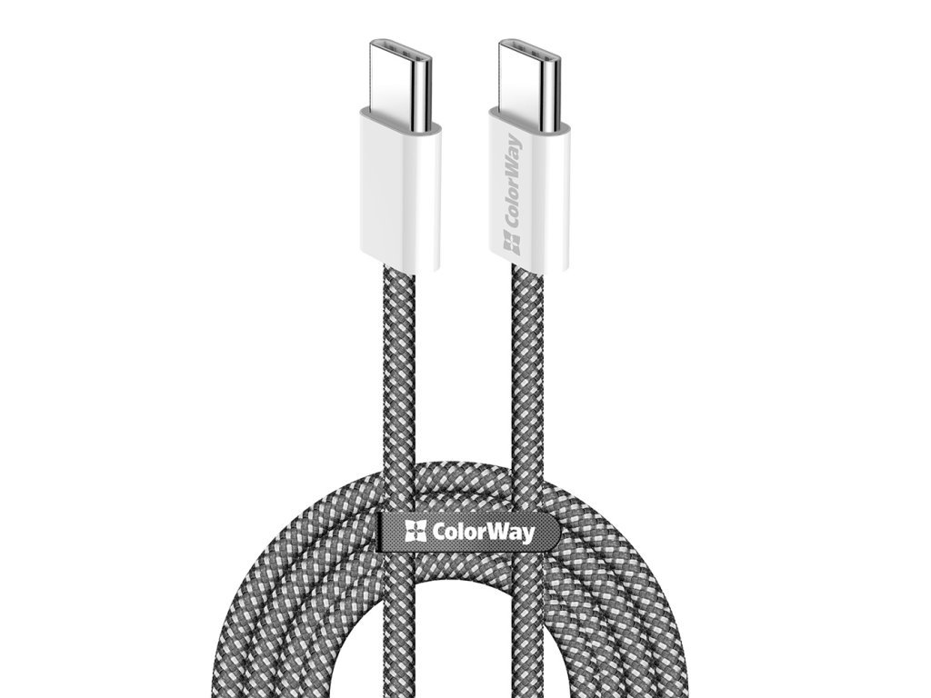 ColorWay - Data Cable (CW-CBPDCC061-BK) - for MacBook Pro, Type-C to Type-C, PD Fast Charging 60W, 3A, Nylon, 1m - Black