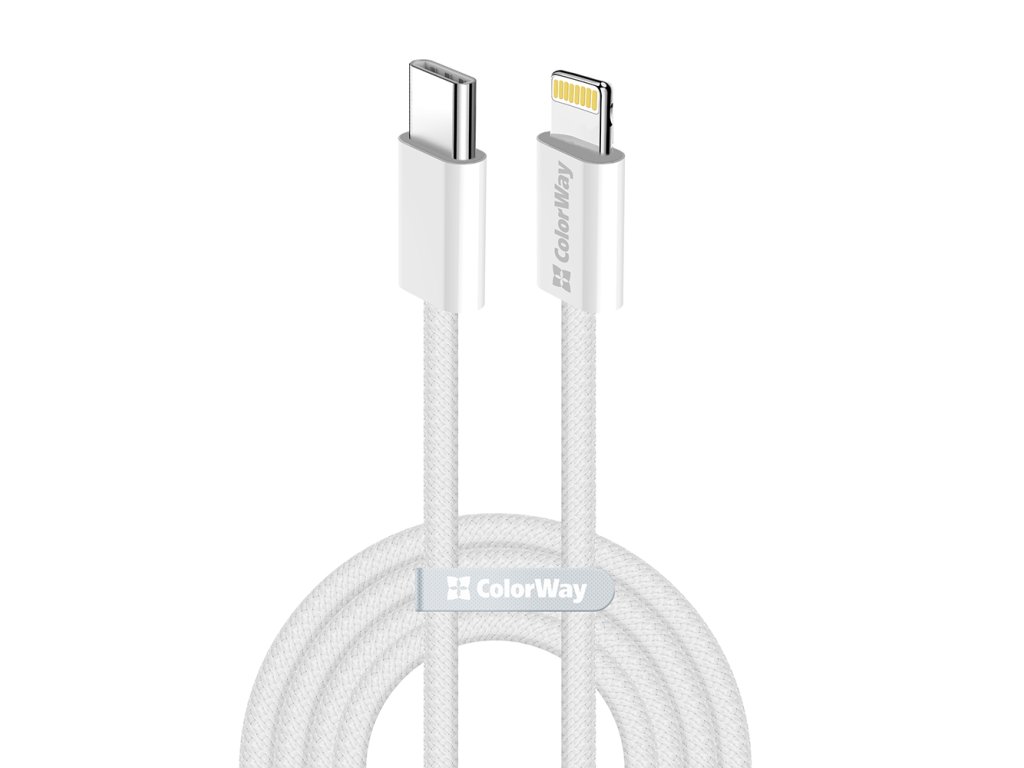 ColorWay - Data Cable (CW-CBPDCL061-GR) - Type-C to Apple Lightning, PD 27W, 3A, 480Mbps, Nylon, 1m - Gray