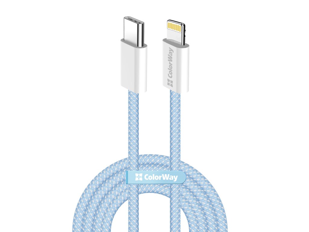 ColorWay - Data Cable (CW-CBPDCL061-BL) - Type-C to Apple Lightning, PD 27W, 3A, 480Mbps, Nylon, 1m - Blue