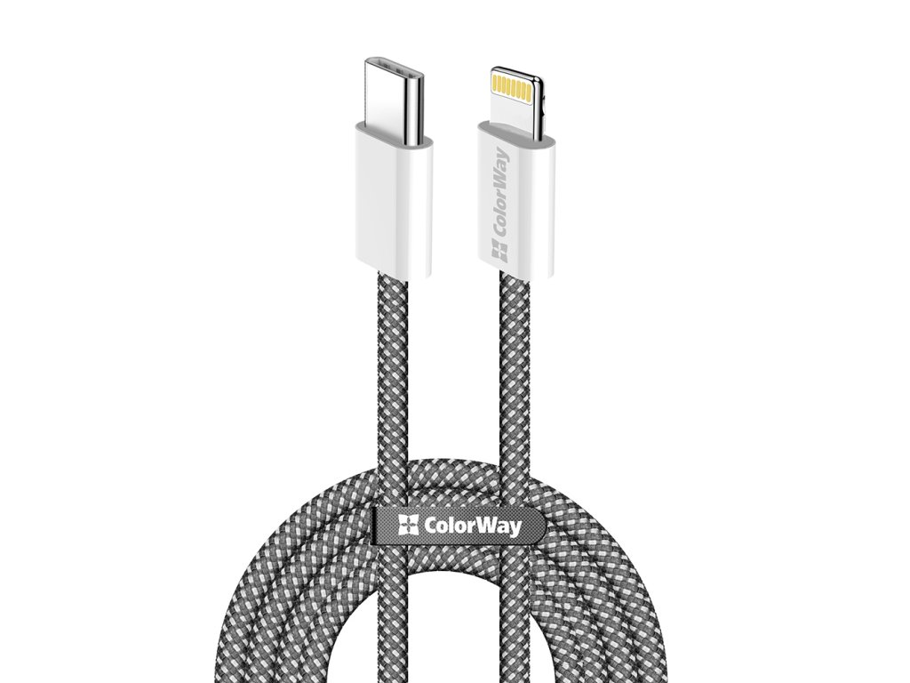 ColorWay - Data Cable (CW-CBPDCL061-BK) - Type-C to Apple Lightning, PD 27W, 3A, 480Mbps, Nylon, 1m - Black