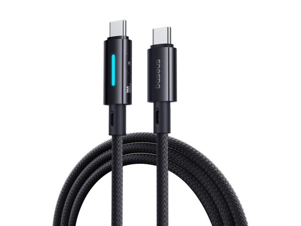 Baseus - Data Cable Lit (P10379000121-01) - for iPhone, Laptop, Type-C, 100W, Dynamic Light, E-marker Chip, 2m - Cosmic Black