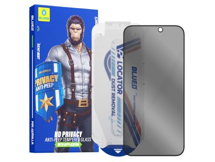 Blueo - Anti-Peep Privacy ochranné sklo s aplikátorom Pro pre iPhone 16 Pro - čierna