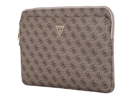 Guess – Computer Sleeve 4G Triangle Logo puzdro na notebook/tablet 14", so zipsom, vreckom, z ekokože – hnedé