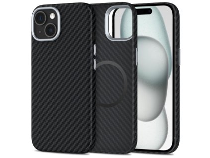 Techsuit – CarbonHalo MagSafe obal na iPhone 15 – čierny