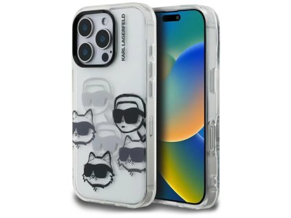 Karl Lagerfeld – IML Multi Head Pattern obal na iPhone 16 Pro - priehľadný Karl&Choupette Head