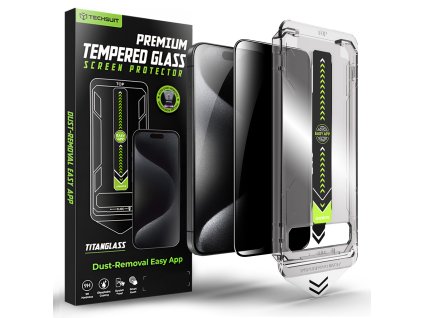 Techsuit – TitanGlass FullCover ochranné tvrdené sklo Privacy na iPhone 15 Plus / iPhone 16 Plus – čierne