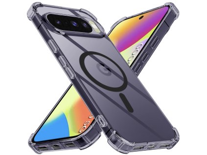 Techsuit – Shockproof Clear Silicone MagSafe obal na Google Pixel 10 – dymovo čierny