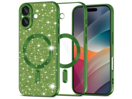 Techsuit - Luxury Glitter MagSafe ochranný obal na iPhone 17 – tmavozelený
