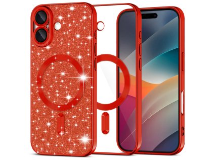 Techsuit - Luxury Glitter MagSafe ochranný obal na iPhone 17 – červený