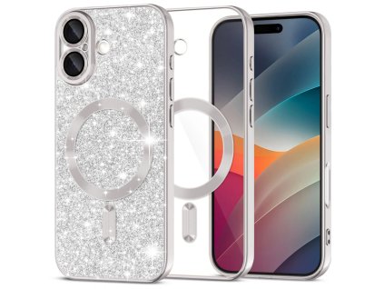 Techsuit - Luxury Glitter MagSafe ochranný obal na iPhone 17 – strieborný