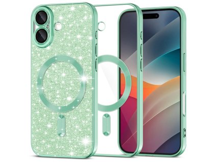 Techsuit - Luxury Glitter MagSafe ochranný obal na iPhone 17 – svetlozelený