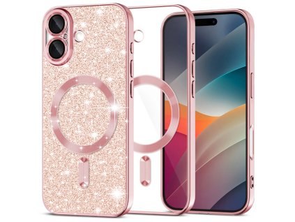 Techsuit - Luxury Glitter MagSafe ochranný obal na iPhone 17 – ružovozlatý