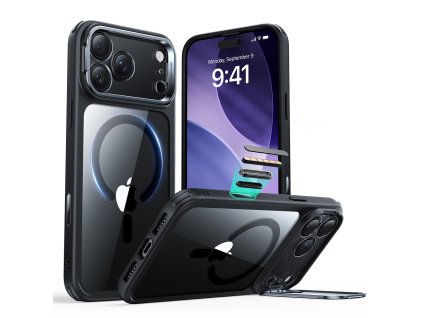 ESR - Classic Hybrid HaloLock Kickstand ochranný obal na iPhone 17 Pro Max - priehľadný čierny