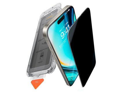 Torras - GlassGo Install Master Privacy ochranné sklo pre iPhone 17 Pro – čierna