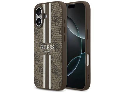 Guess - Hardcase 4G Printed Stripes MagSafe ochranný obal na iPhone 17 - hnedý