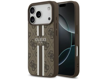 Guess - Hardcase 4G Printed Stripes MagSafe ochranný obal na iPhone 17 Pro - hnedý