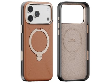 Torras - QPRO Leather Series ochranný obal na iPhone 17 Pro Max – hnedý