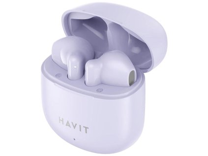 Havit - Bezdrôtové slúchadlá TW976 – Bluetooth 5.3, USB-C, TWS, mikrofón, 300 mAh – fialové