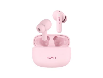 Havit - Bezdrôtové slúchadlá TW967 Pro – Bluetooth 5.3, USB-C, TWS, mikrofón, 300 mAh – ružové