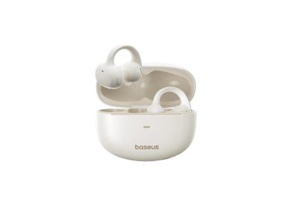 Baseus - Bezdrôtové slúchadlá Bowie MC1 – otvorený dizajn s klipom, BT V5.4, odolnosť IP57, 600 mAh – biele