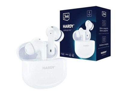 3mk - Wireless Headphones HARDY LifePods Pro - Bluetooth V5.3, ANC Technology, 300mAh, Wireless Charging - White