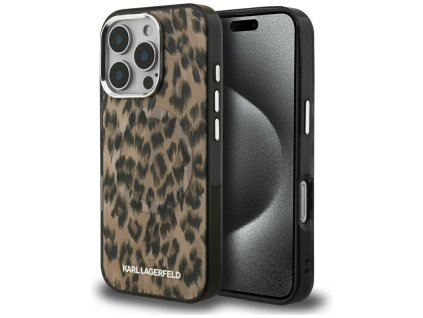 Karl Lagerfeld - IML Leopard Pattern MagSafe obal na iPhone 16 Pro - hnedý