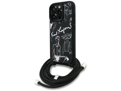 Karl Lagerfeld - Saffiano MagSafe Crossbody obal na iPhone 16 Pro Max - čierny