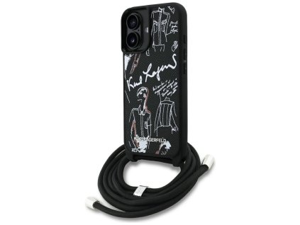 Karl Lagerfeld - Saffiano MagSafe Crossbody obal na iPhone 16 - čierny