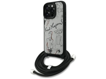 Karl Lagerfeld - Saffiano MagSafe Crossbody obal na iPhone 16 Pro Max - sivý