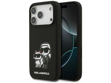 Karl Lagerfeld – Silicone Sketch & Logo obal na iPhone 17 Pro – čierny Karl & Choupette
