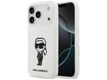Karl Lagerfeld – Silicone Sketch & Logo obal na iPhone 17 Pro – biely Karl