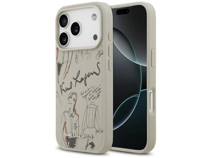 Karl Lagerfeld – Hardcase Grained Pattern Logo obal na iPhone 17 Pro – sivý