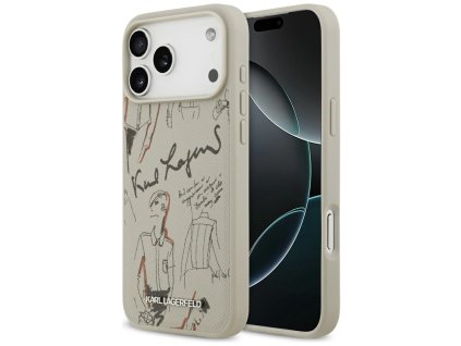 Karl Lagerfeld – Hardcase Grained Pattern Logo obal na iPhone 17 Pro Max – sivý