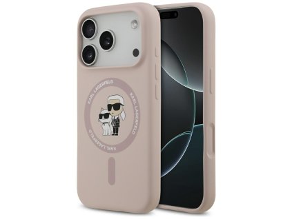 Karl Lagerfeld – Silicone Ring MagSafe obal na iPhone 17 Pro – ružový Karl & Choupette