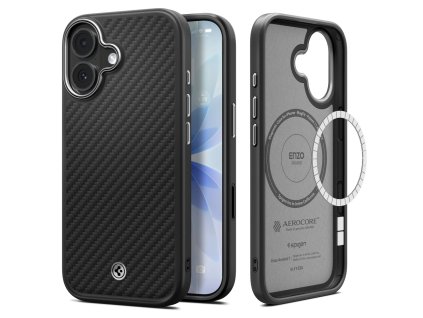 Spigen – Enzo Aramid "T" MagSafe ochranný obal na iPhone 17 – čierno-strieborný
