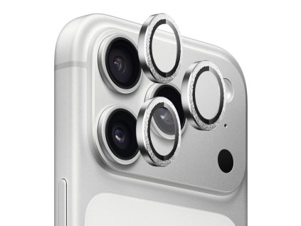 Blueo – Original Metal Frame Lens Glass kovový rámik s ochranným sklom objektívu na iPhone 17 Pro / iPhone 17 Pro Max – strieborný diamantový