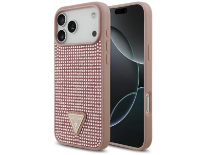 Guess – Rhinestone Triangle Logo obal na iPhone 17 Pro Max – ružový