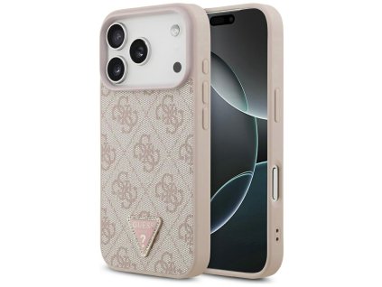 Guess – Leather 4G Triangle Strass MagSafe obal na iPhone 17 Pro – ružový