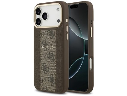 Guess – Hardcase 4G Stripe MagSafe obal na iPhone 17 Pro – hnedý