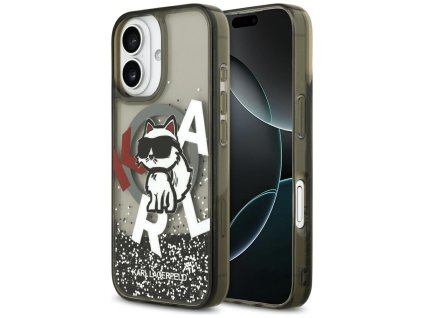 Karl Lagerfeld – Liquid Glitter Choupette Logo MagSafe obal na iPhone 17 – čierny