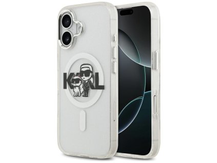 Karl Lagerfeld – IML Glitter Karl & Choupette Sketch Logo MagSafe obal na iPhone 17 – priehľadný