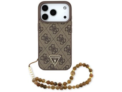 Guess – Hardcase 4G Triangle Logo MagSafe s perlovým popruhom obal na iPhone 17 Pro – hnedý