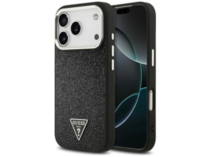 Guess – Glitter Triangle Logo MagSafe puzdro na iPhone 17 Pro – čierne