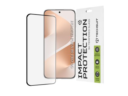 Techsuit – 111D Full Cover / Full Glue Glass / 3D zahnuté ochranné sklo na Huawei Pura 80 Pro – čierne