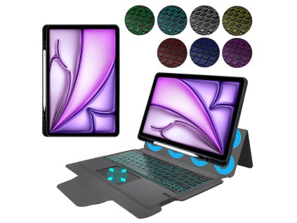Techsuit – KeyTab Pro puzdro s klávesnicou + ochranné sklo (s RGB bezdrôtovou klávesnicou / držiakom na stylus) na iPad Air 13 (2024 / 2025) – čierne